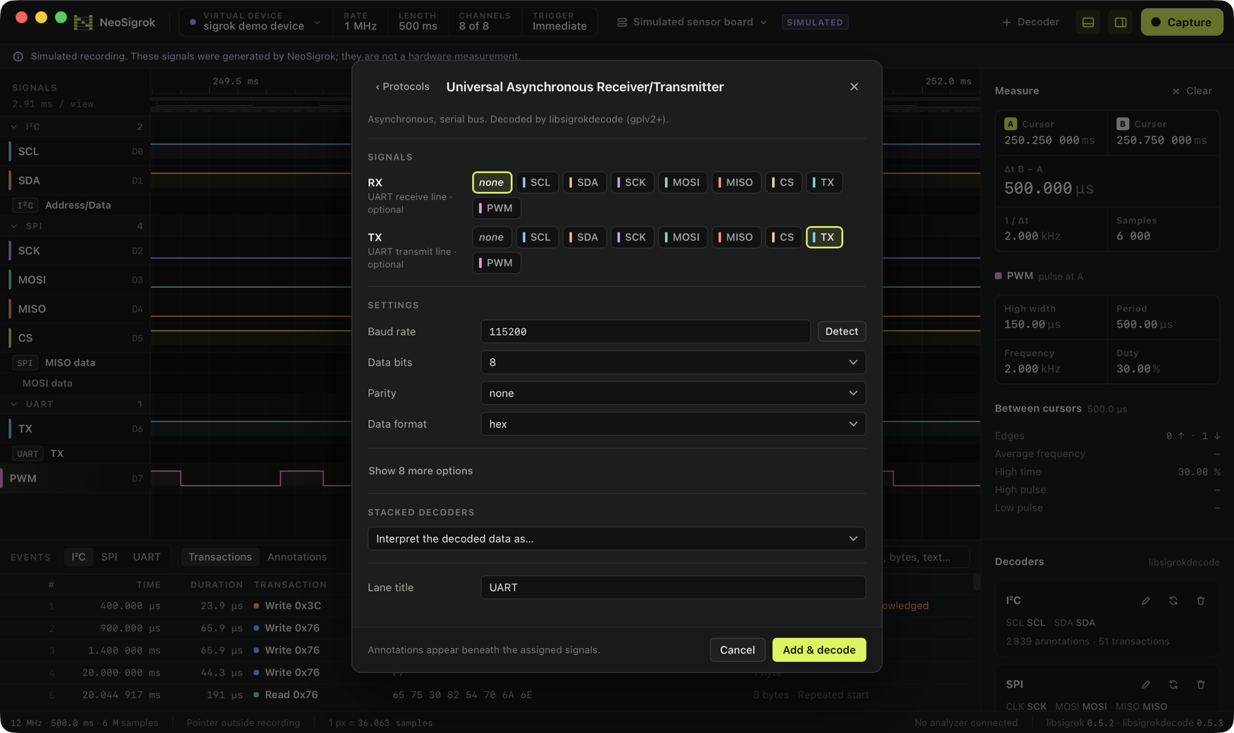 Decoder setup sheet